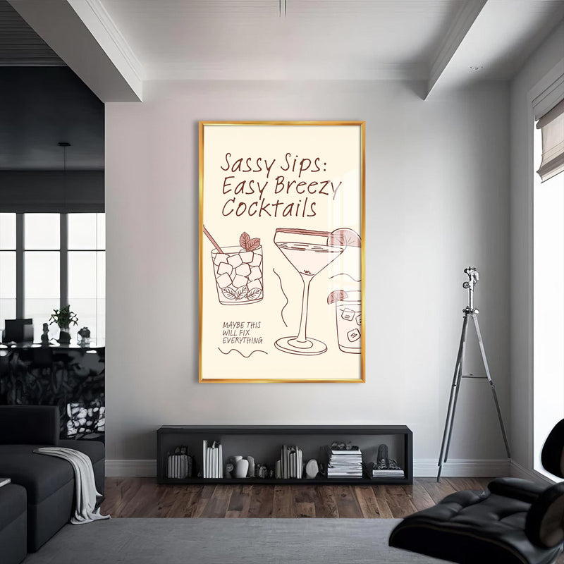 Easy Cocktails Cam Tablo – Altın Çerçeveli Cam Tablo