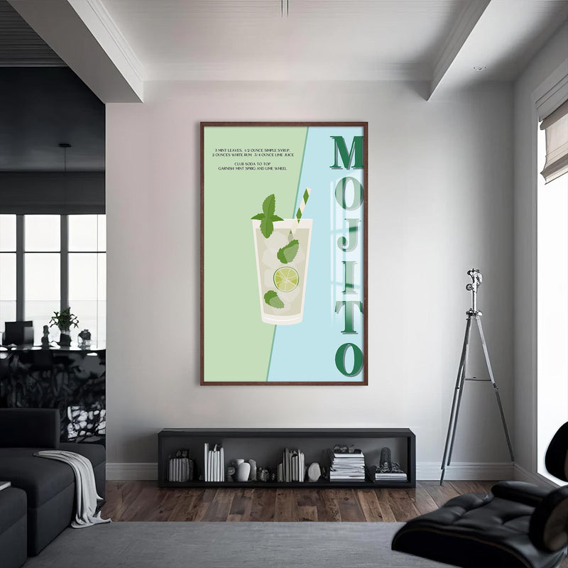 Mojito Cam Tablo – Ceviz Çerçeveli Cam Tablo