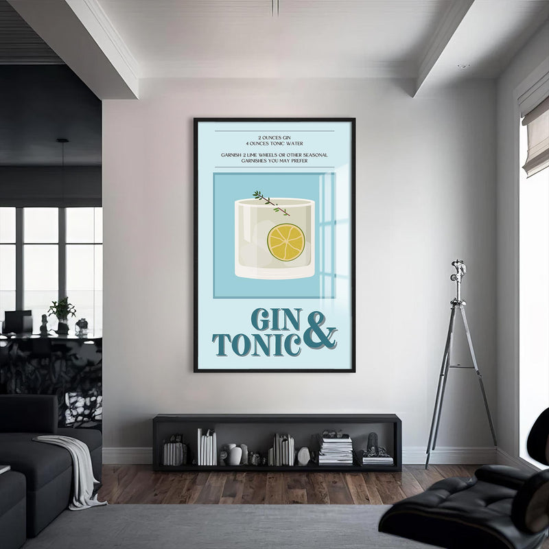 Gin & Tonic Cam Tablo – Siyah Çerçeveli Cam Tablo