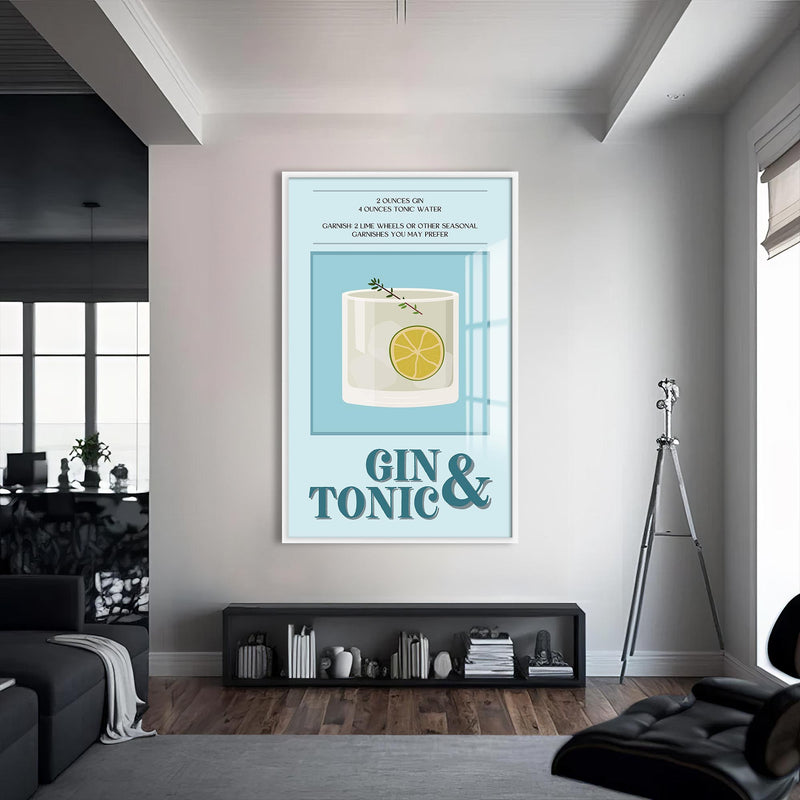 Gin & Tonic Cam Tablo – Beyaz Çerçeveli Cam Tablo