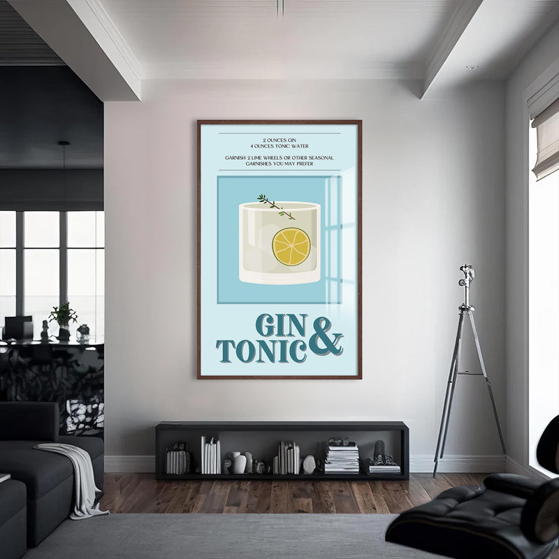 Gin & Tonic Cam Tablo – Ceviz Çerçeveli Cam Tablo