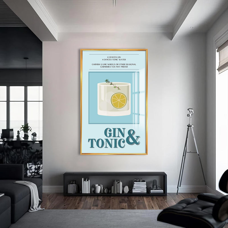 Gin & Tonic Cam Tablo – Altın Çerçeveli Cam Tablo