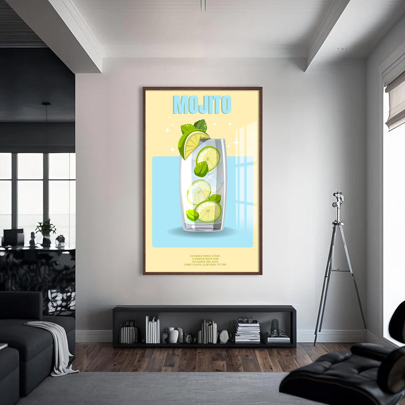 Mojito Cam Tablo – Ceviz Çerçeveli Cam Tablo