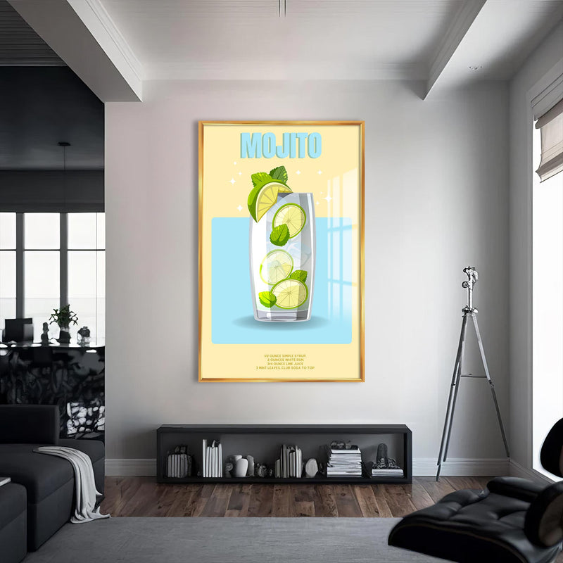 Mojito Cam Tablo – Altın Çerçeveli Cam Tablo