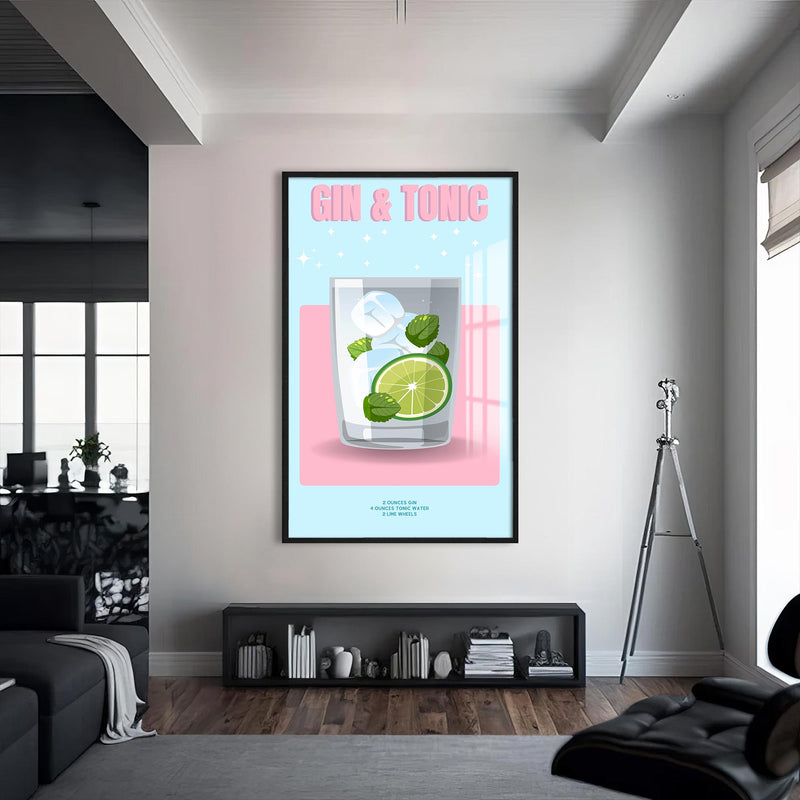 Gin & Tonic Cam Tablo – Siyah Çerçeveli Cam Tablo