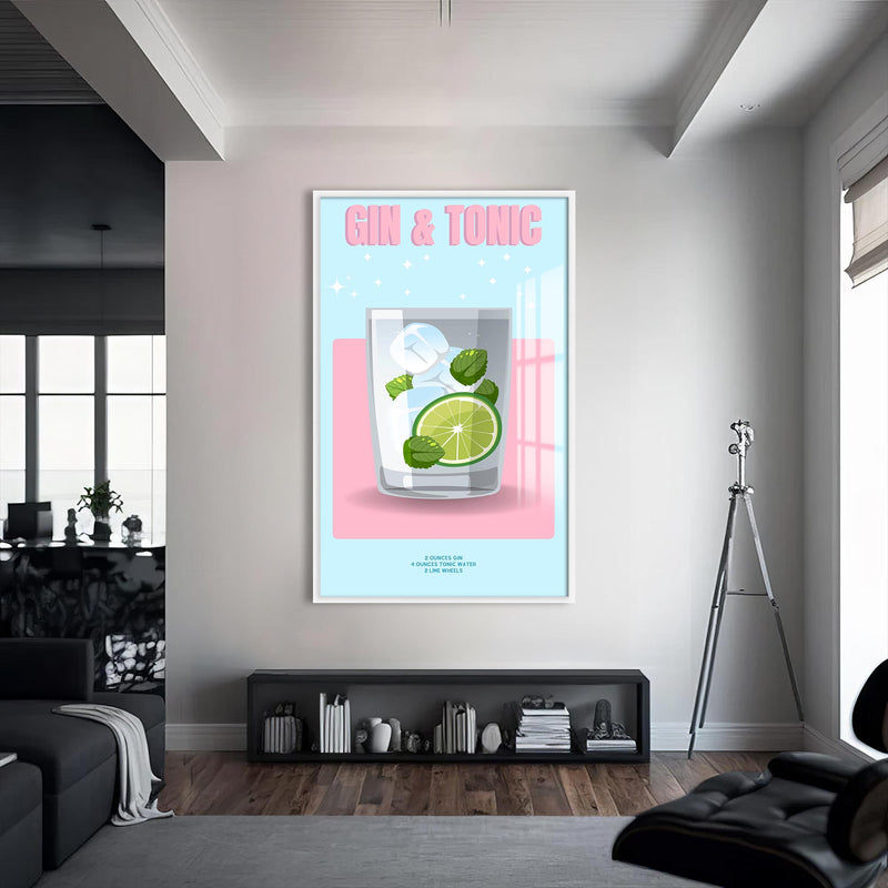 Gin & Tonic Cam Tablo – Beyaz Çerçeveli Cam Tablo