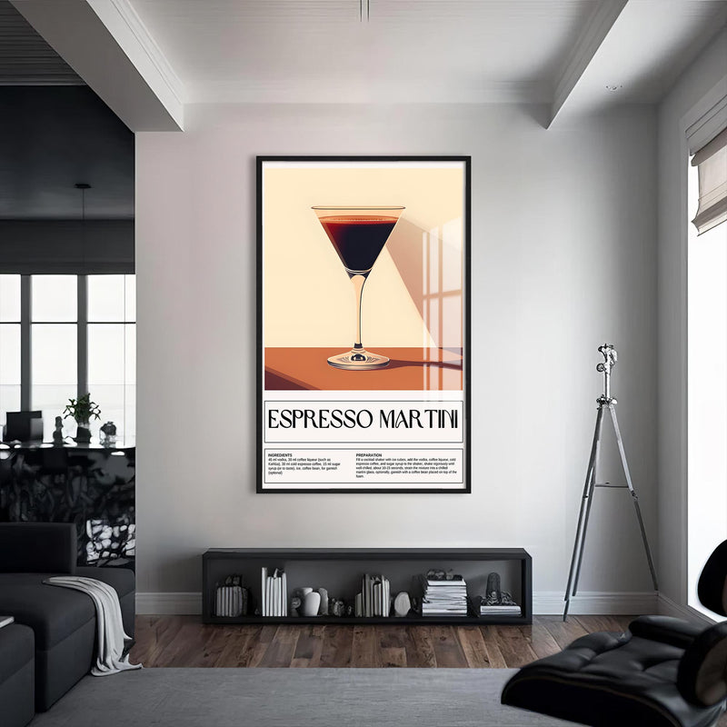 Espresso Martini Cam Tablo – Siyah Çerçeveli Cam Tablo