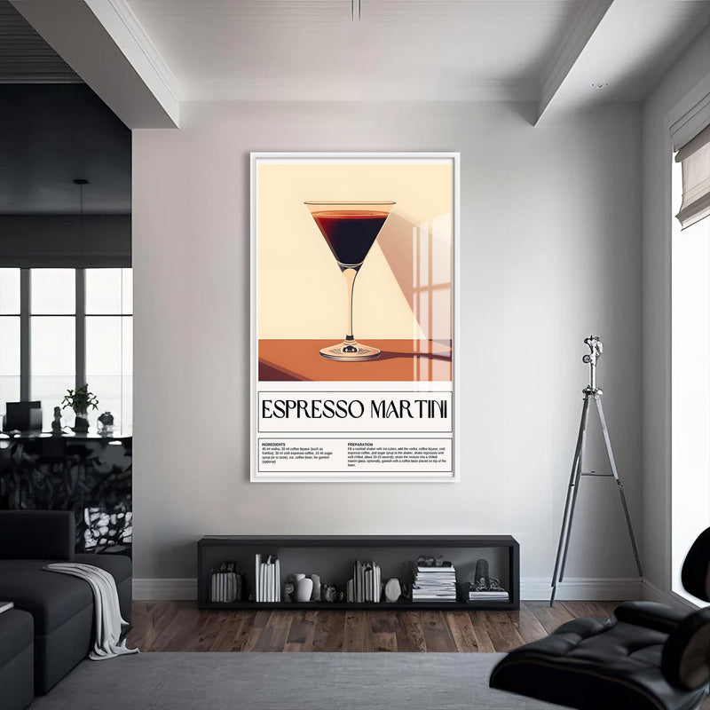 Espresso Martini Cam Tablo – Beyaz Çerçeveli Cam Tablo