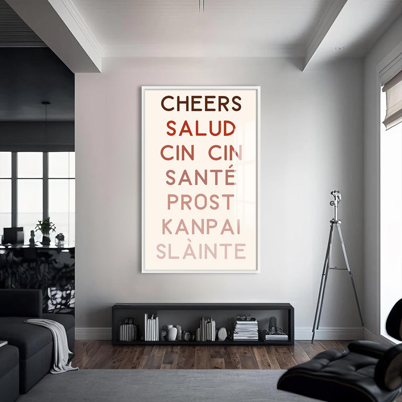 Cheers Dilleriyle Cam Tablo – Beyaz Çerçeveli Cam Tablo
