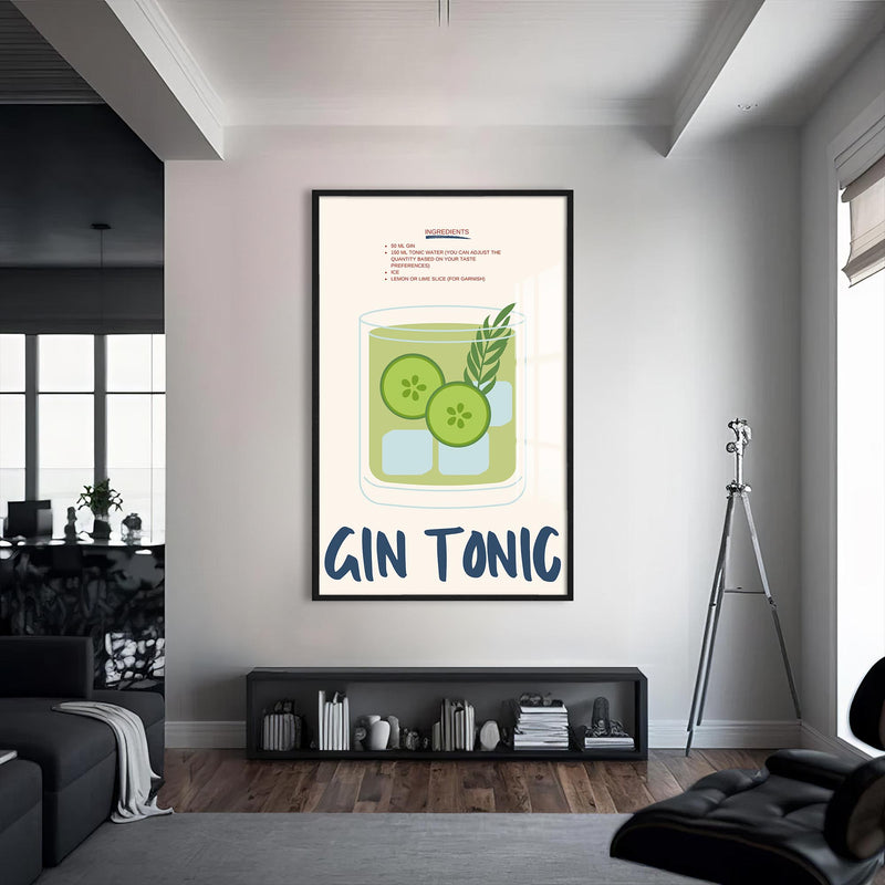 Gin Tonic Cam Tablo – Siyah Çerçeveli Cam Tablo