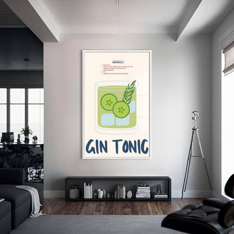 Gin Tonic Cam Tablo – Beyaz Çerçeveli Cam Tablo