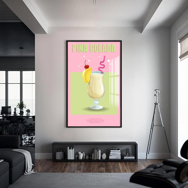 Pina Colada Cam Tablo – Siyah Çerçeveli Cam Tablo