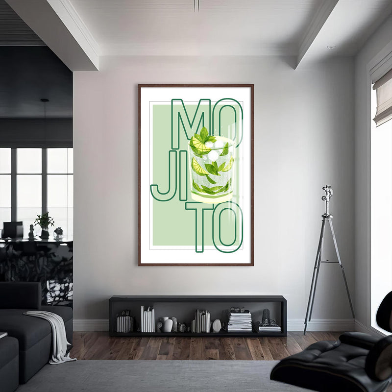 Mojito Cam Tablo – Ceviz Çerçeveli Cam Tablo