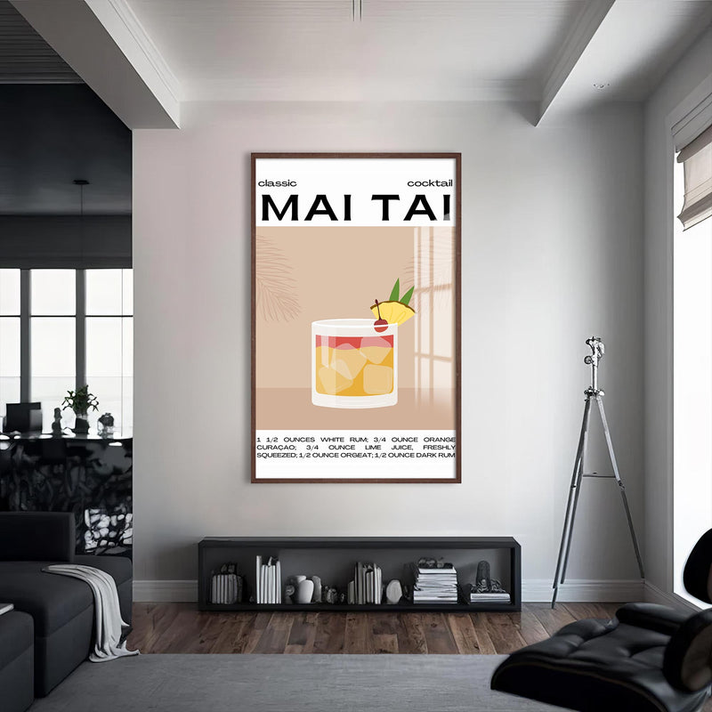 Mai Tai Cam Tablo – Ceviz Çerçeveli Cam Tablo