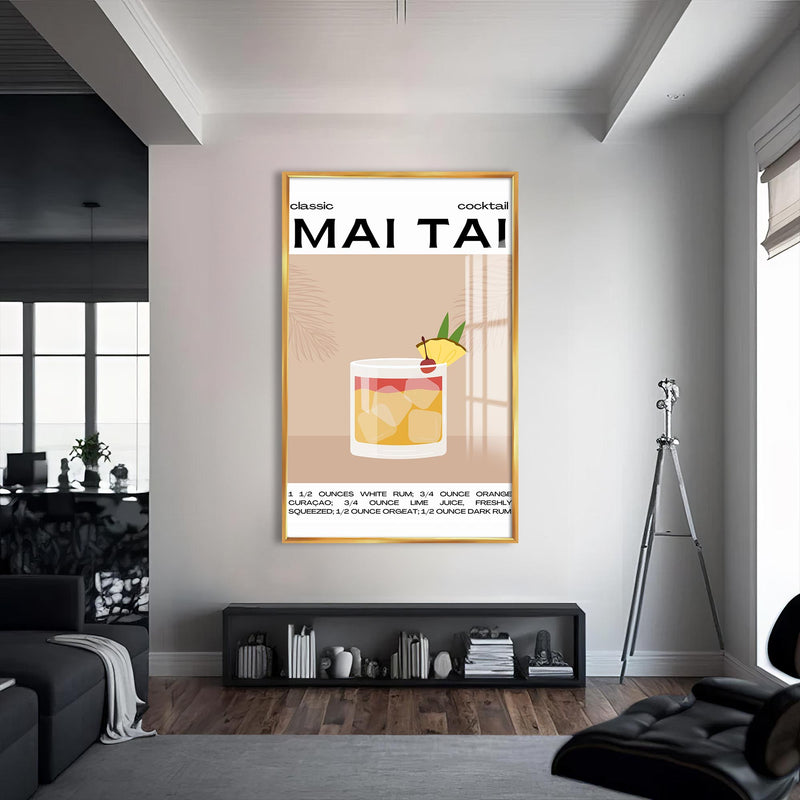 Mai Tai Cam Tablo – Altın Çerçeveli Cam Tablo