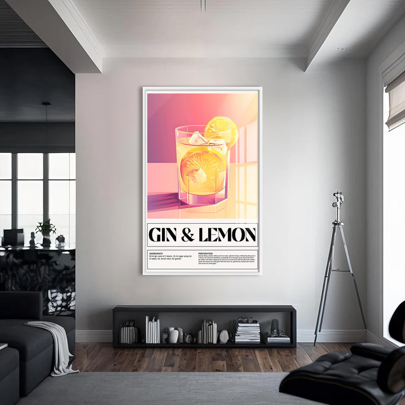 Gin & Lemon Cam Tablo – Beyaz Çerçeveli Cam Tablo