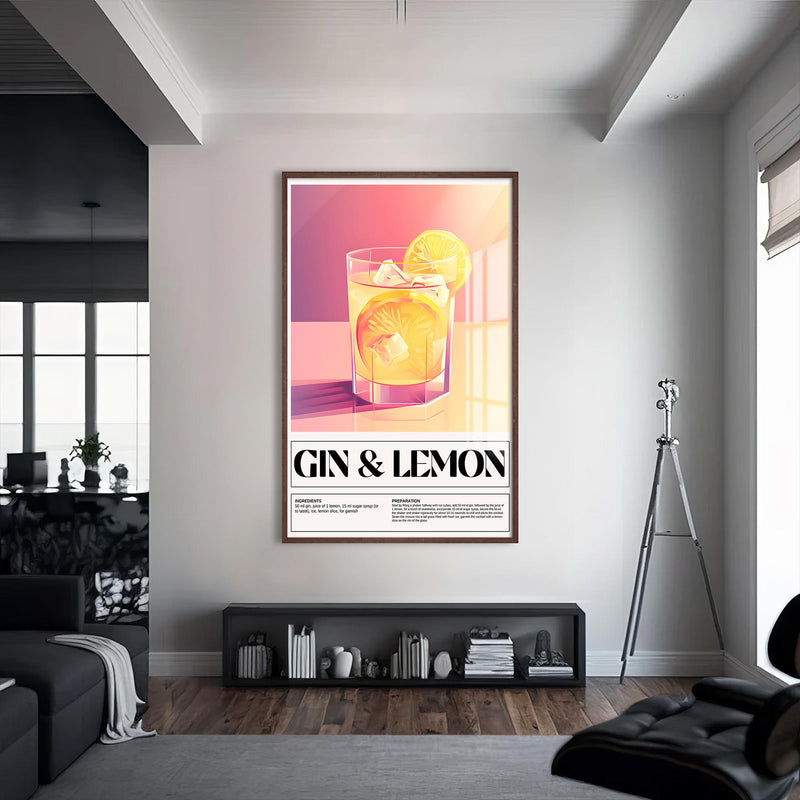 Gin & Lemon Cam Tablo – Ceviz Çerçeveli Cam Tablo