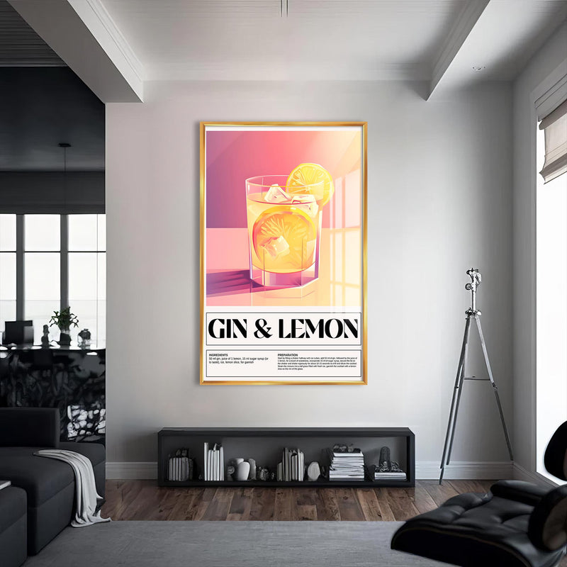 Gin & Lemon Cam Tablo – Altın Çerçeveli Cam Tablo