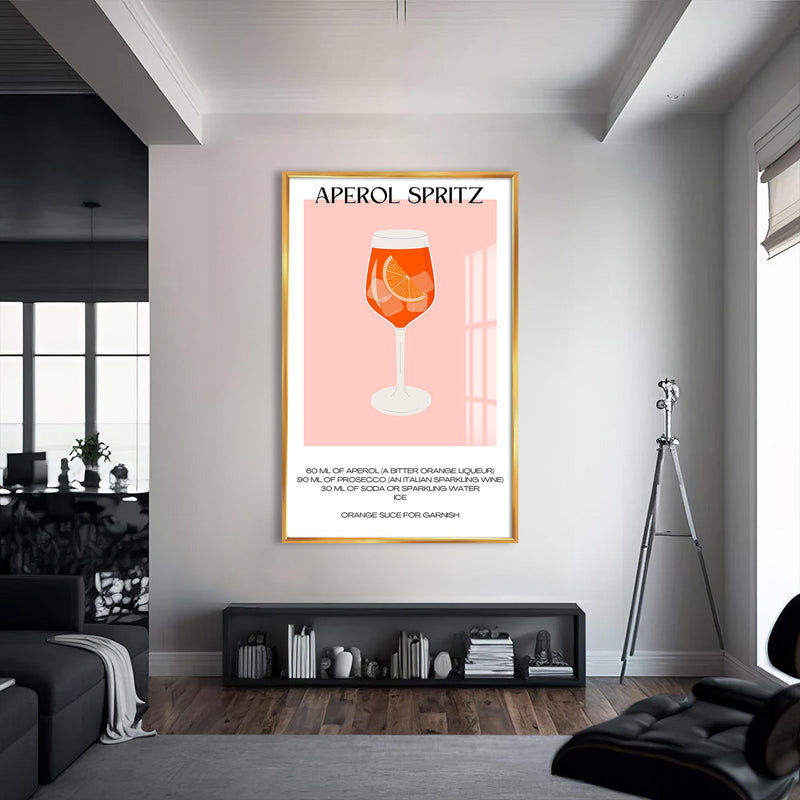 Aperol Spritz Cam Tablo – Altın Çerçeveli Cam Tablo