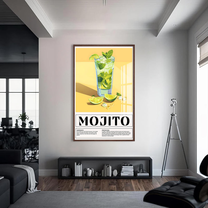Mojito Cam Tablo – Ceviz Çerçeveli Cam Tablo