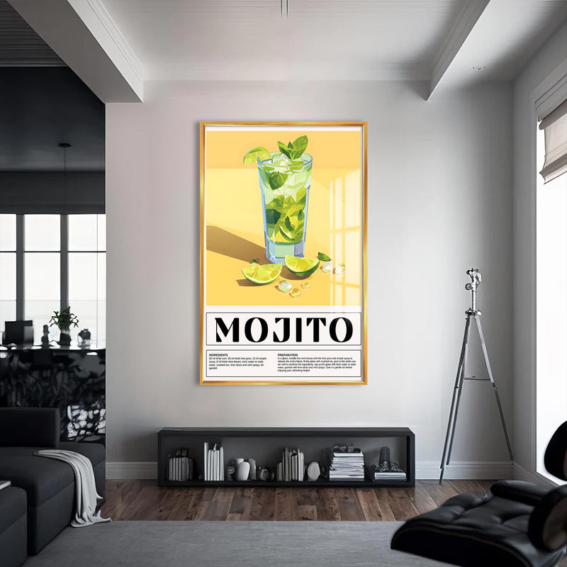 Mojito Cam Tablo – Altın Çerçeveli Cam Tablo