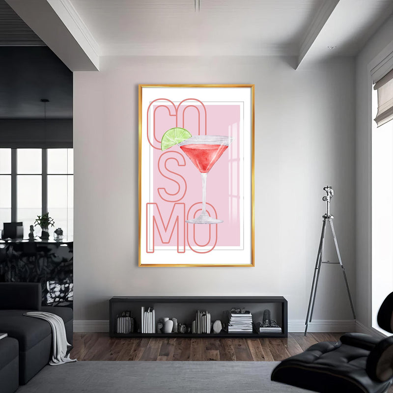 Cosmopolitan Cam Tablo – Altın Çerçeveli Cam Tablo