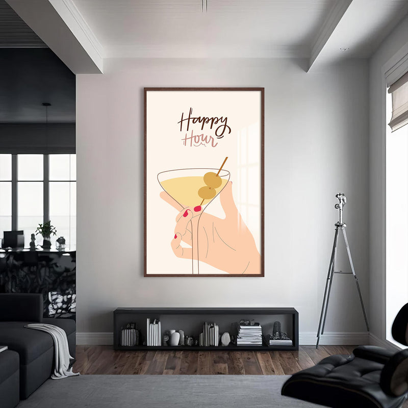 Happy Hour Cam Tablo – Ceviz Çerçeveli Cam Tablo