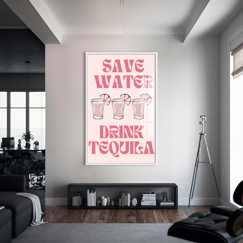 Drink Tequila Cam Tablo – Beyaz Çerçeveli Cam Tablo