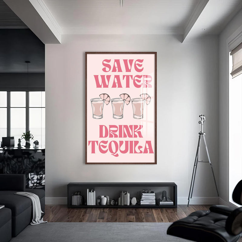 Drink Tequila Cam Tablo – Ceviz Çerçeveli Cam Tablo