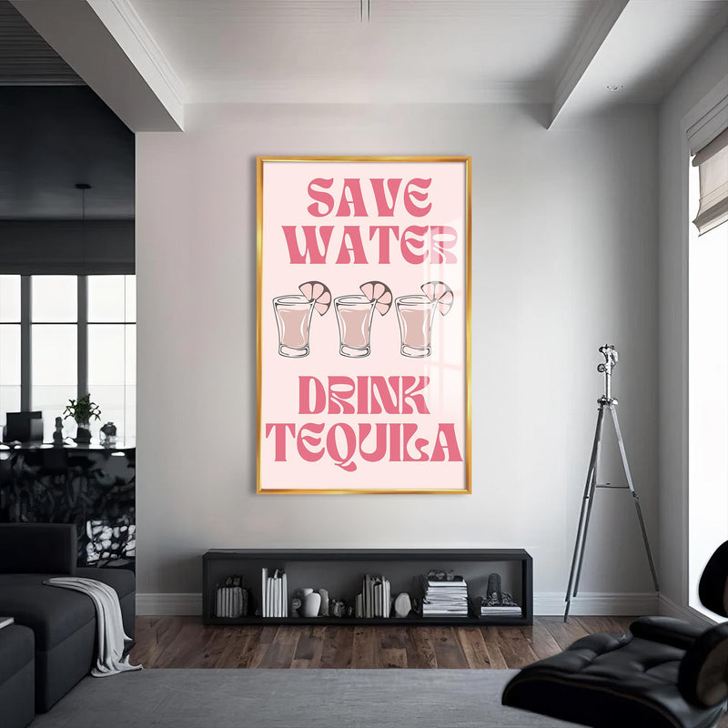 Drink Tequila Cam Tablo – Altın Çerçeveli Cam Tablo
