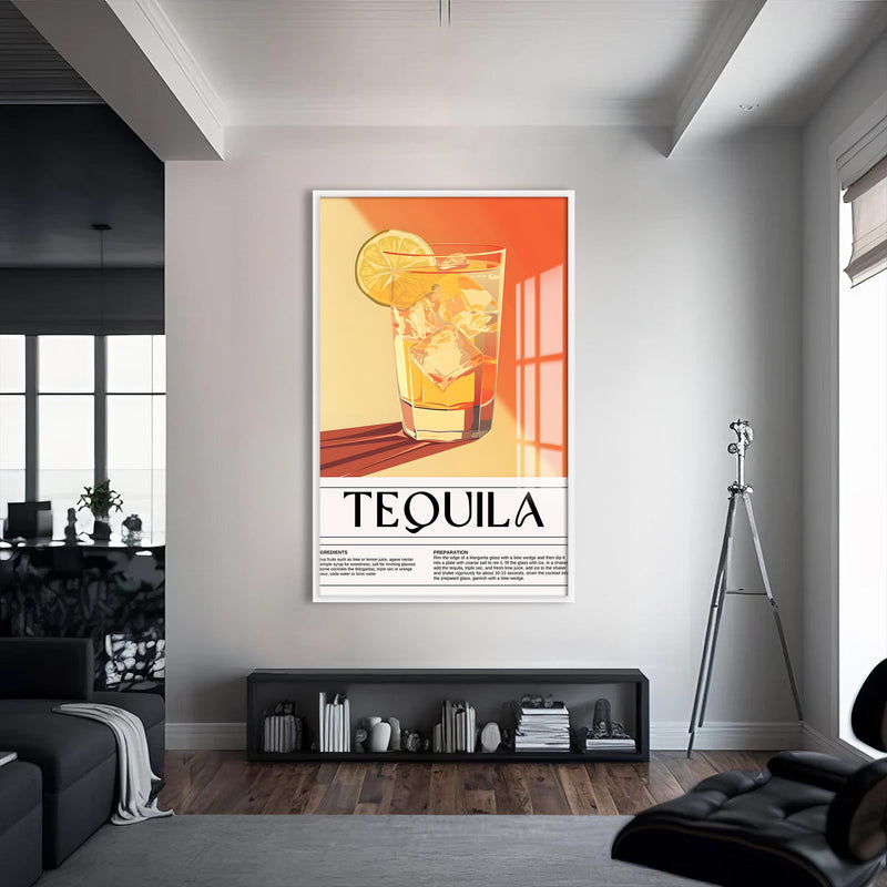 Tequila Tarifi Cam Tablo – Beyaz Çerçeveli Cam Tablo