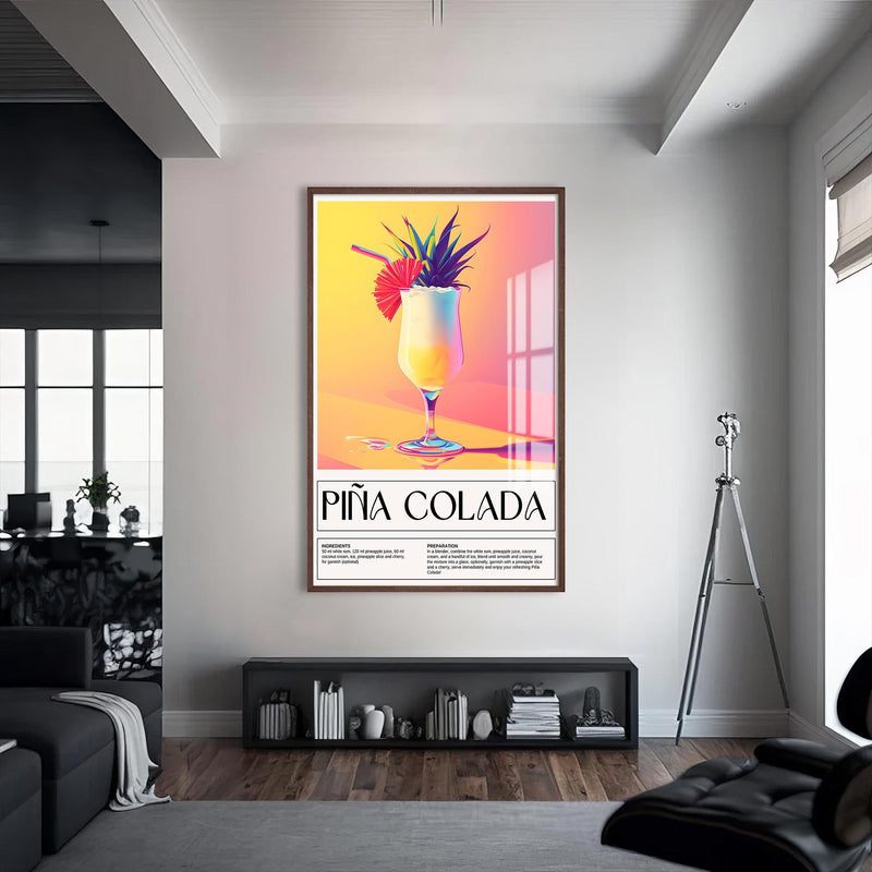Pina Colada Cam Tablo – Ceviz Çerçeveli Cam Tablo