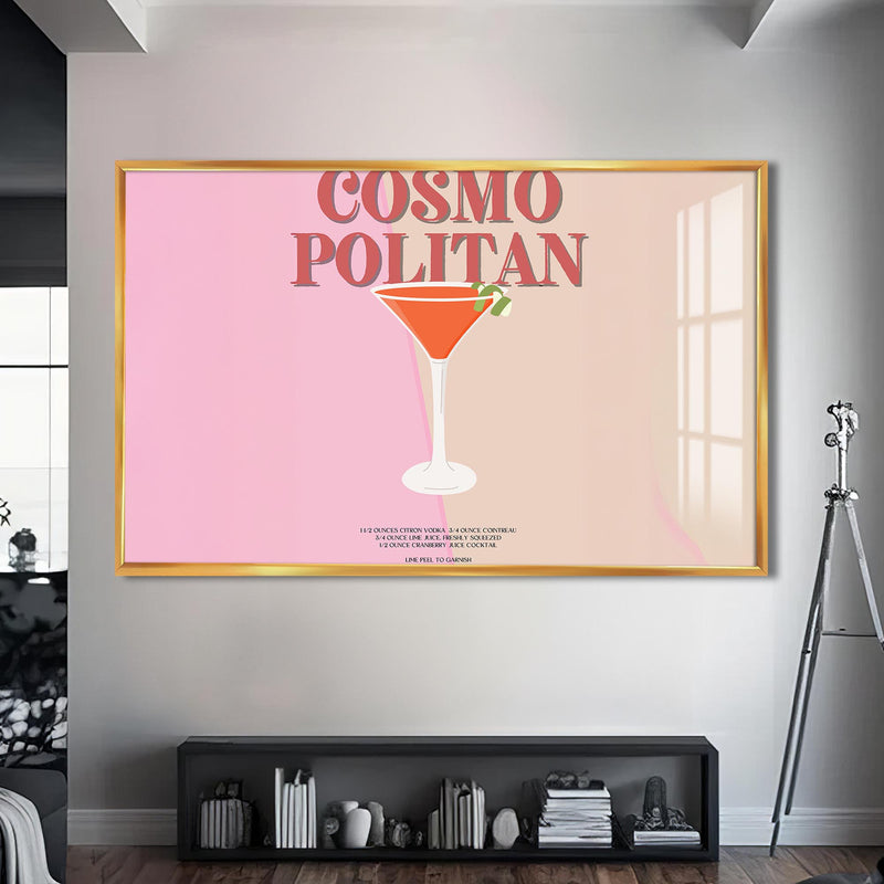 Cosmopolitan Cam Tablo – Altın Çerçeveli Cam Tablo