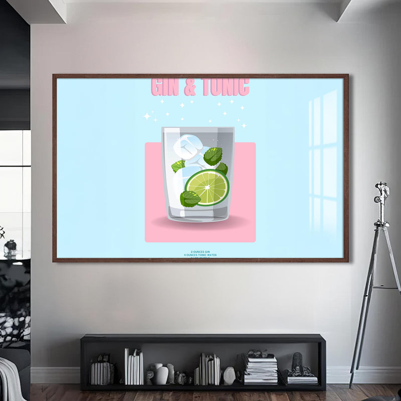 Gin & Tonic Cam Tablo – Ceviz Çerçeveli Cam Tablo