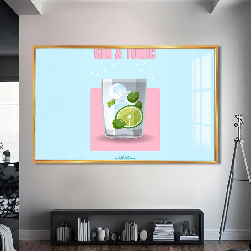 Gin & Tonic Cam Tablo – Altın Çerçeveli Cam Tablo
