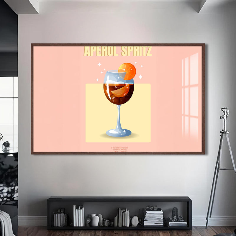 Aperol Spritz Cam Tablo – Ceviz Çerçeveli Cam Tablo
