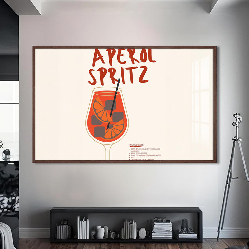 Aperol Spritz Cam Tablo – Ceviz Çerçeveli Cam Tablo