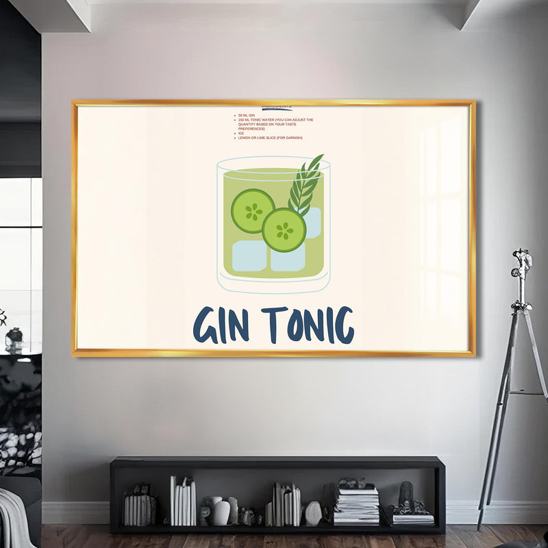Gin Tonic Cam Tablo – Altın Çerçeveli Cam Tablo