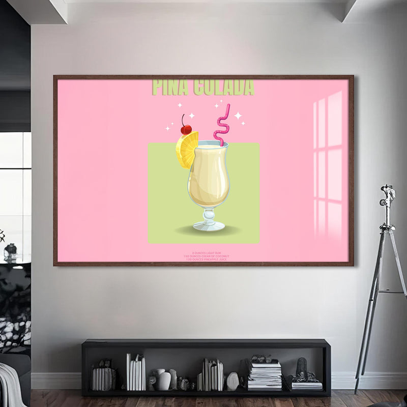 Pina Colada Cam Tablo – Ceviz Çerçeveli Cam Tablo