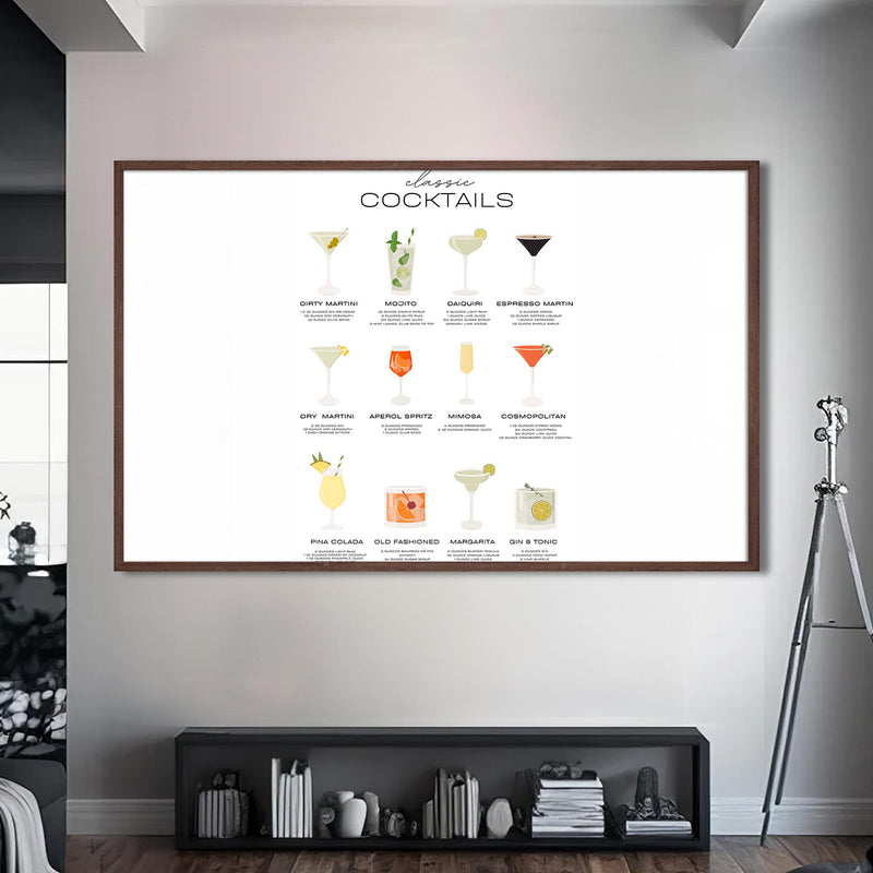 Cocktail Mix Cam Tablo – Ceviz Çerçeveli Cam Tablo