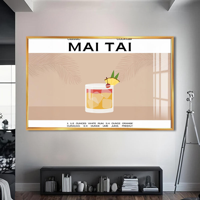 Mai Tai Cam Tablo – Altın Çerçeveli Cam Tablo