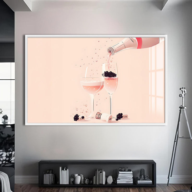 Pembe Köpük Cam Tablo – Beyaz Çerçeveli Cam Tablo