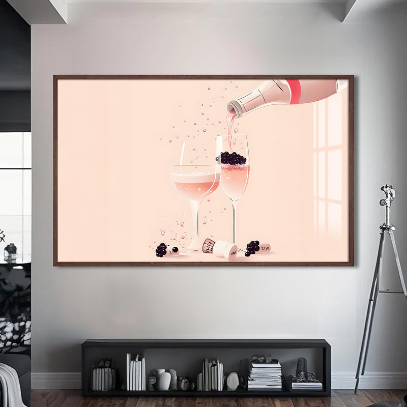 Pembe Köpük Cam Tablo – Ceviz Çerçeveli Cam Tablo
