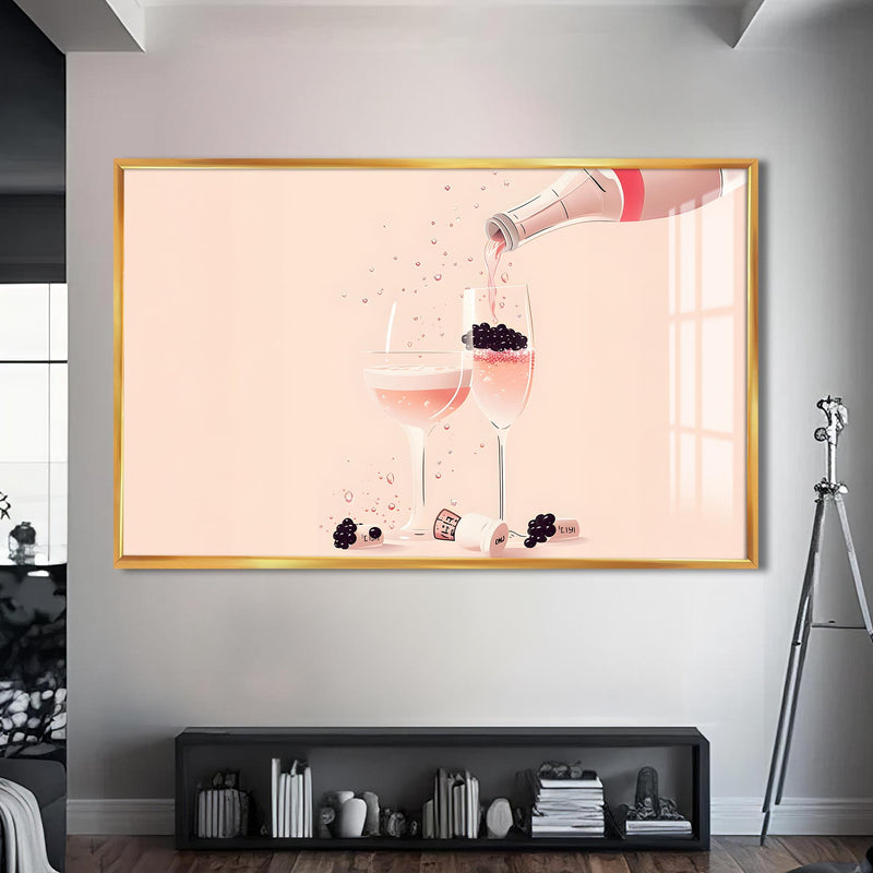 Pembe Köpük Cam Tablo – Altın Çerçeveli Cam Tablo