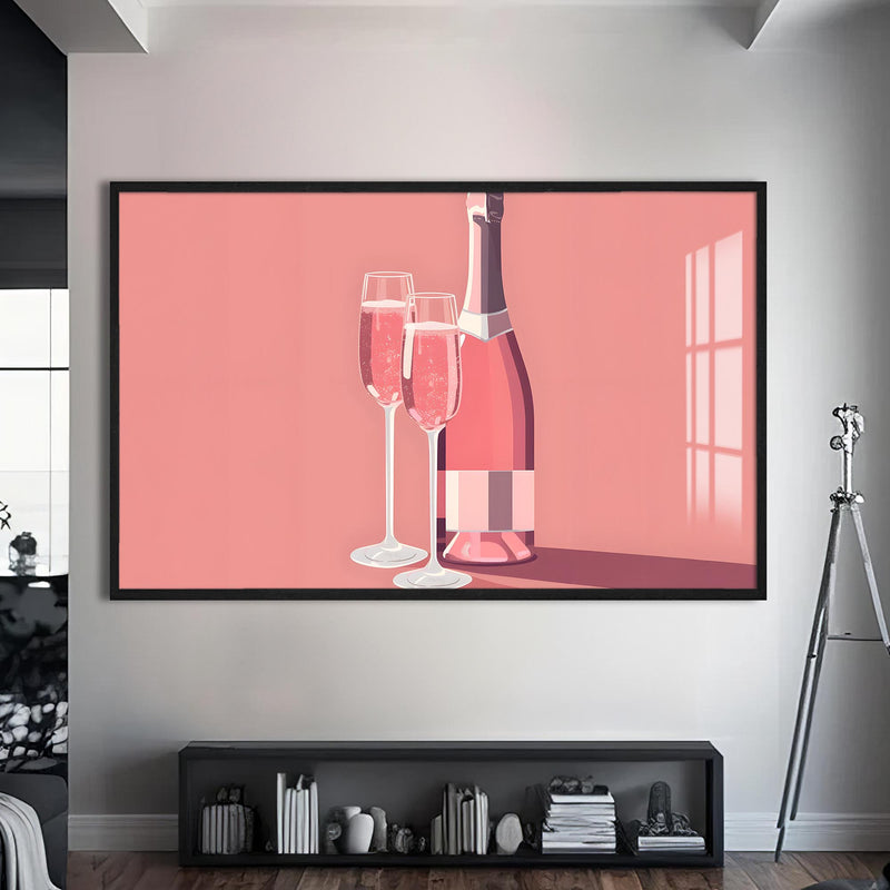 Rose Şampanya Cam Tablo – Siyah Çerçeveli Cam Tablo