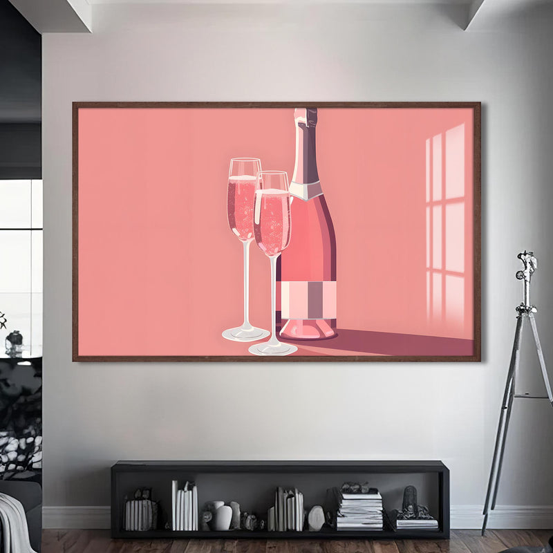 Rose Şampanya Cam Tablo – Ceviz Çerçeveli Cam Tablo