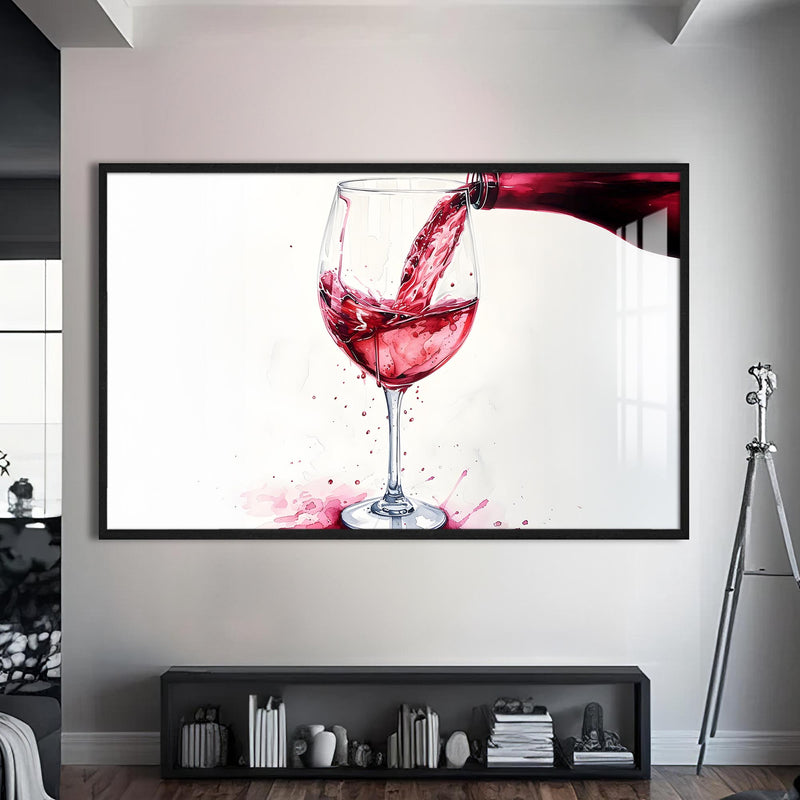 Wine Splash Cam Tablo – Siyah Çerçeveli Cam Tablo