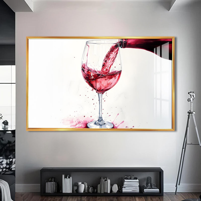 Wine Splash Cam Tablo – Altın Çerçeveli Cam Tablo