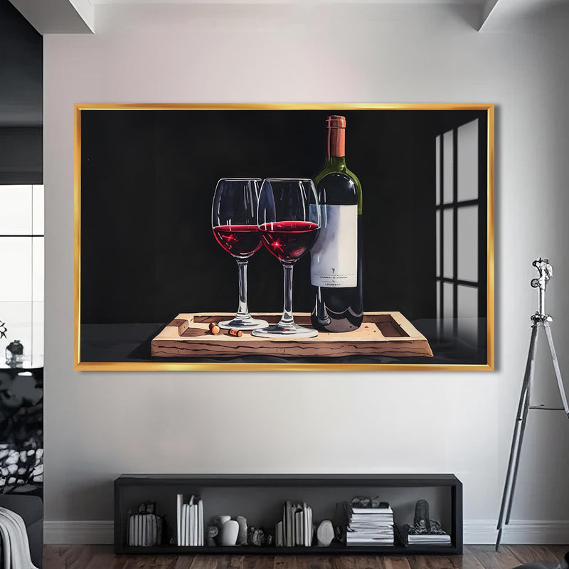 Red Wine Duo Cam Tablo – Altın Çerçeveli Cam Tablo