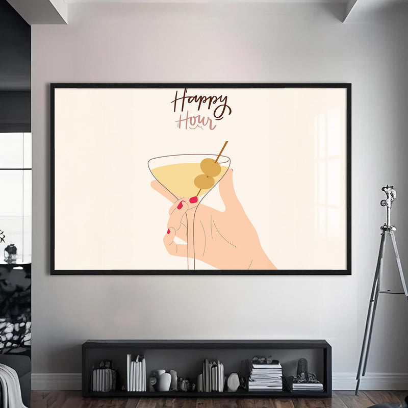 Happy Hour Cam Tablo – Siyah Çerçeveli Cam Tablo